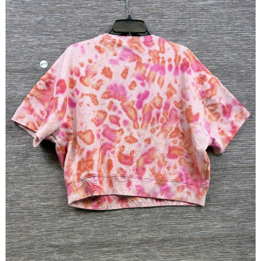 PINK Victoria's Secret Shirt Womens M Pink Orange Tie Dye Fleece Cropped Oversiz - Picture 2 of 6